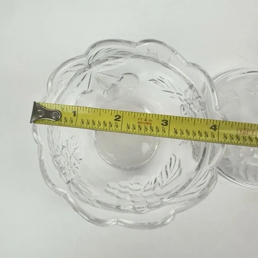Vintage Clear Glass Candy Dish and Lid w/ Grape Vine /Cherries/Flowers Motif